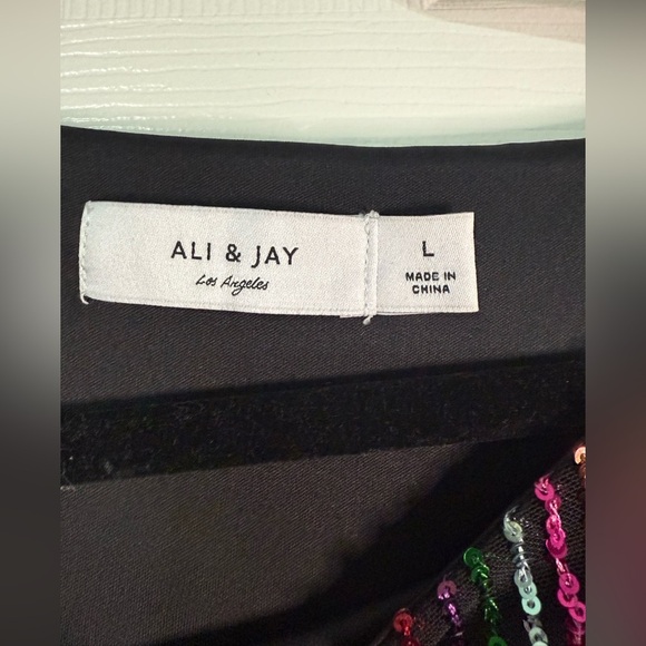 Ali & Jay Multicolor Sequin Striped Long Sleeve Crop Top  Party Holiday Blouse L - Picture 3 of 11